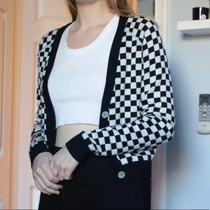 Veda Checkerboard Pattern Cardigan